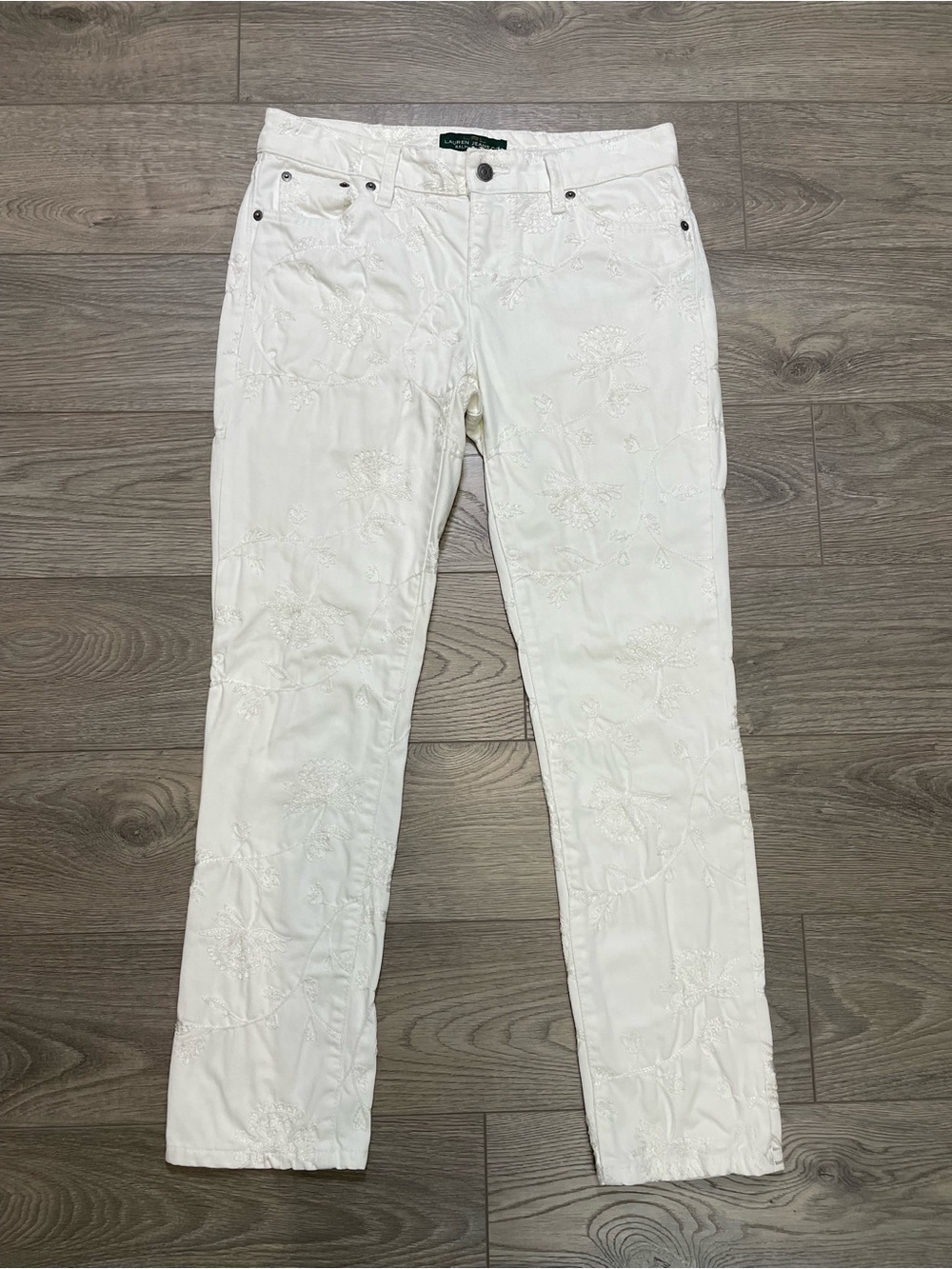 Ralph Lauren LRL White Floral Embroidered Modern Skinny Ankle Jeans‎ 30x28